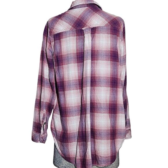 Cotton Blend Plaid Flannel Button Down Top Shirt Medium - Picture 2 of 5